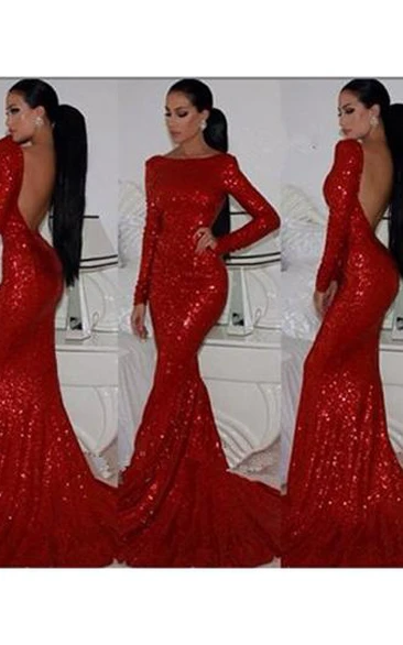 Sexy Red Mermaid Prom Dresses Long Sleeves High Neck Sparkly Evening Gowns With Sequined