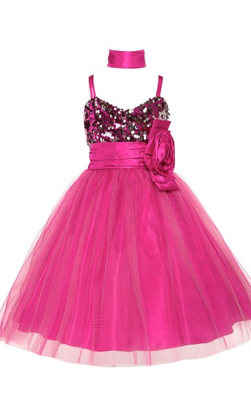Sleeveless A-line Sequined Dress With Spaghetti Straps