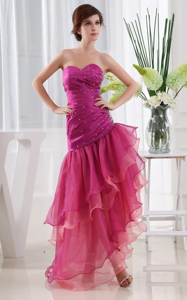 Sweetheart Beaded Dress With Side Ruching and Tiers