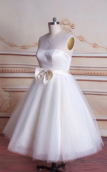 Ball Gown Tea-Length Tulle Satin Weddig Dress
