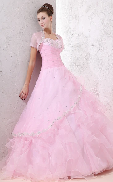 Blushing Sweetheart Sleeveless Ball Gown With Beaded Top And Ruffles