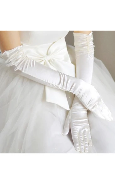 Lace Satin Plus Long Elbow White Wedding Gloves - June Bridals