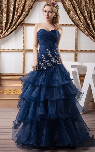 Sweetheart Criss-Cross A-Line Gown with Tiers and Appliques