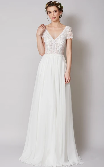 High-end A Line Chiffon V-neck Bridal Dress with Ruching
