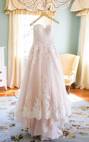 Elegant Vintage A-Line Boho Lace Pink Wedding Dress Unique Western Floral Blush Sweeheart Bridal Gown with Appliques