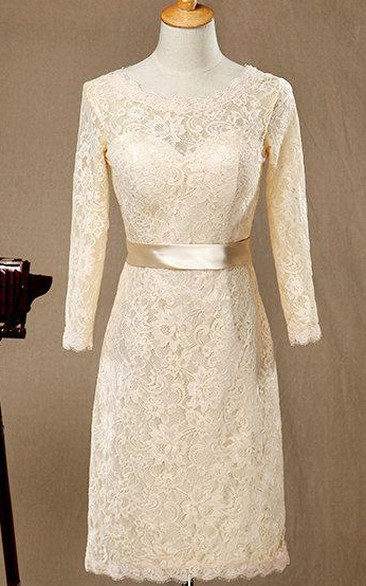 Champagne Lace Bridesmaid Lace Wedding Party Formal Short Sleeves Elegant Dress