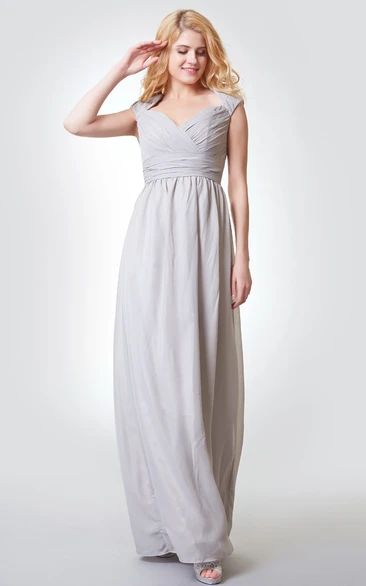 Criss-crossed Ruched A-line Long Chiffon Dress With Key-hole