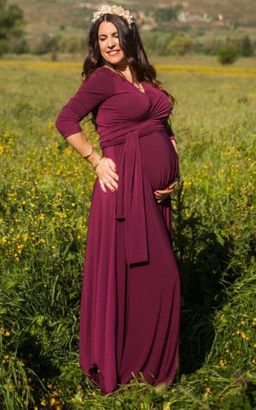Long Sleeve Jersey&Satin Maternity Dress