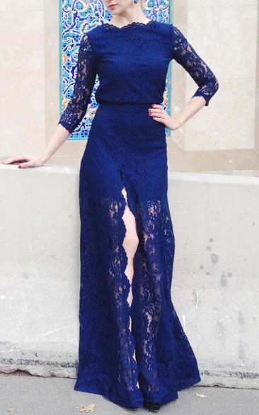 Maxi Navy Lace With Slit Dress