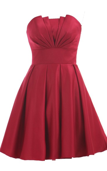Strapless Pleated A-line Dress With Lace-up Back