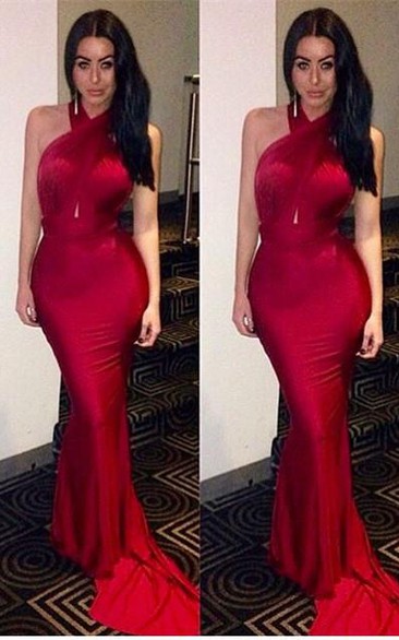 Gorgeous Mermaid Halter Prom Dresses Sweep Train Party Gowns