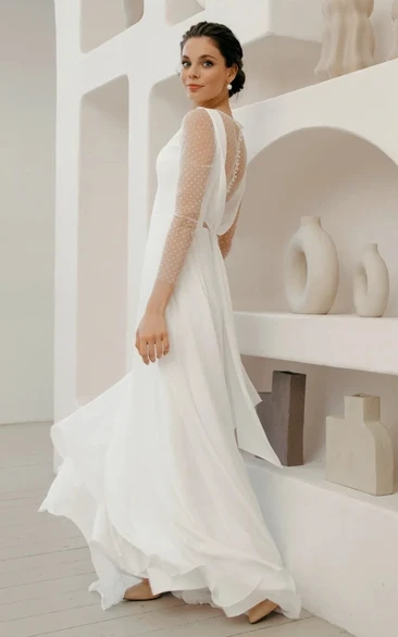 Modest Casual A-Line Chiffon Maxi Wedding Dress Minimalist Simple