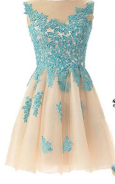 Lovely Illusion Cap Sleeve Short Homecoming Dress With Lace Appliques