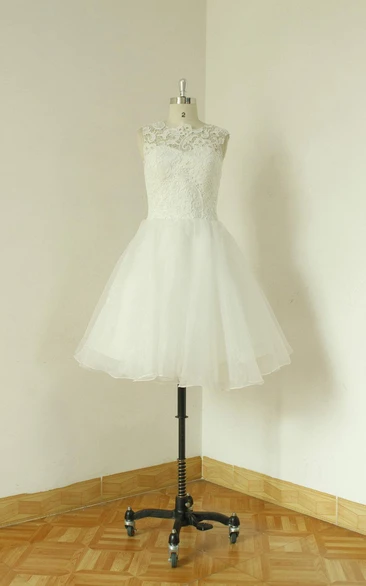 Jewel Sleeveless Button Back A-Line Short Organza Wedding Dress