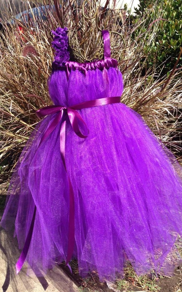 Spaghetti Strap Tulle Dress With Flower and Sash Ribbon