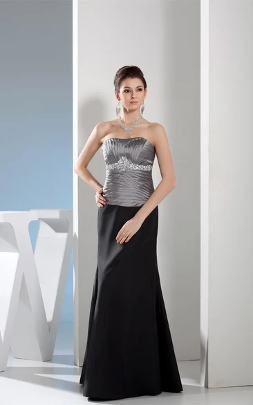 Strapless Ruched Floor-Length Dress with Ruching and Gemmed Waist