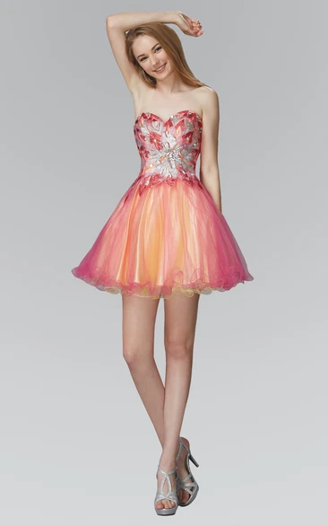 Muti-Color A-Line Mini Sweetheart Sleeveless Backless Dress With Sequins And Beading