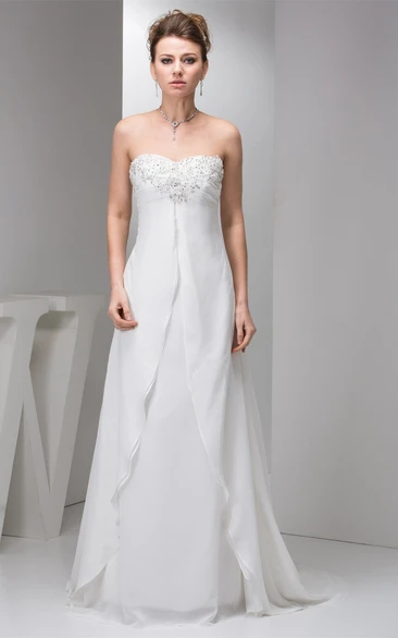 Sweetheart Ruched Chiffon Dress with Crystal Detailing