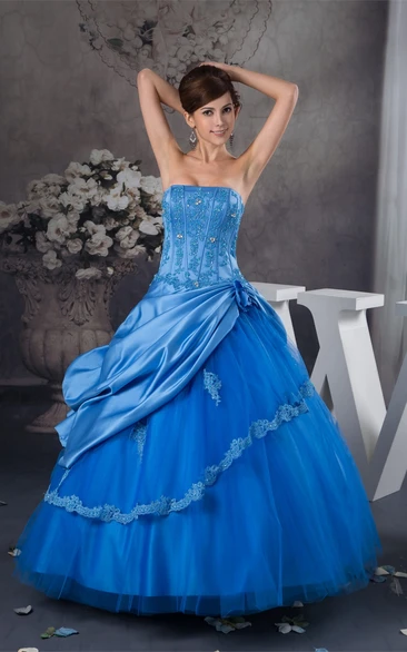 Strapless Pick-Up Quinceanera Dress with Beading and Appliques