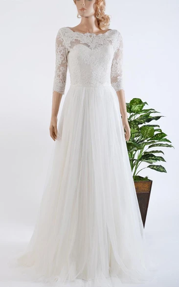 3-4 Length Sleeve Tulle Satin Lace Bolero Wedding Dress
