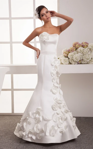 Strapless Satin Trumpet Gown with Floral Embellishment