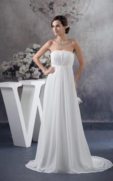 lace and chiffon empire waist strapless maternity wedding dress