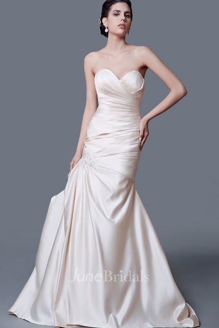 Theia Satin Mermaid selling Dress Strapless Sweetheart Iridescent Ruched Floor Length Fo