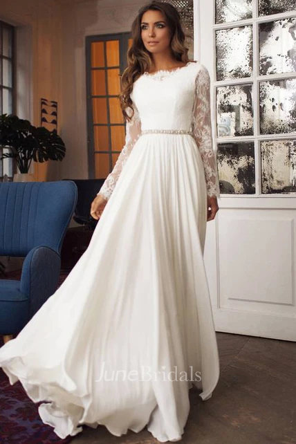 Modest Long Sleeve Western Winter Lace Wedding Dress Elegant A-Line ...