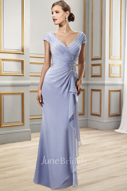 Elegant Modest Sheath Chiffon Draped Maxi Mother of the