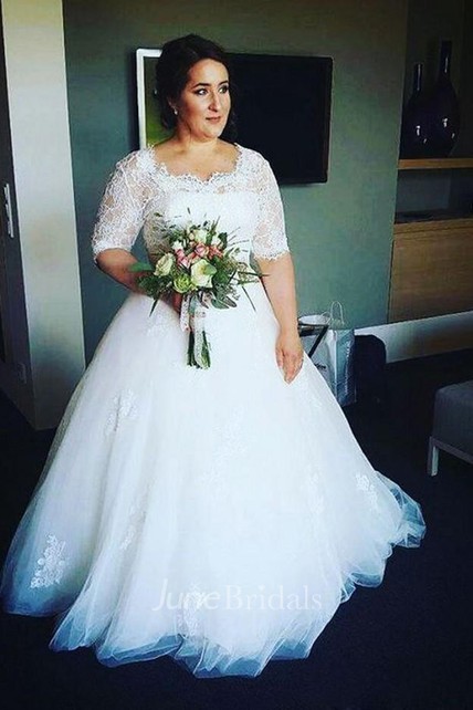 half sleeve plus size wedding dresses