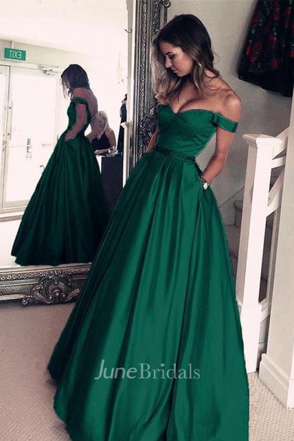 Emerald Green Off The Shoulder Long Evening Prom Dress