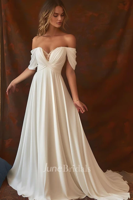 A-Line Chiffon Sleeveless Wedding Dress with Ruching 2024 Floor Length ...