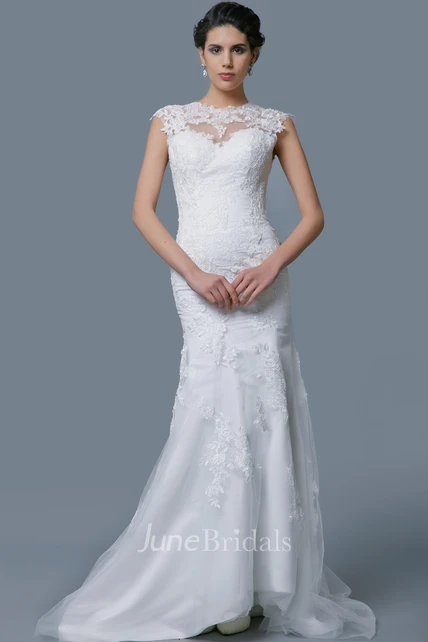 Cap-Sleeved Lace and Tulle Mermaid Dress With Keyhole Back - June Bridals