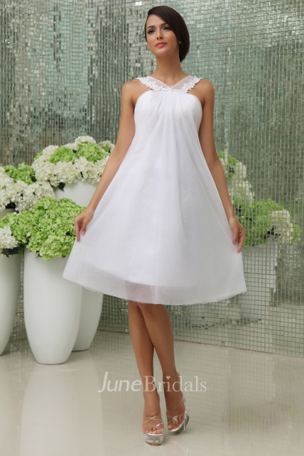 Lovely A-Line Short Dress With Straps And Tulle Overlay - June Bridals