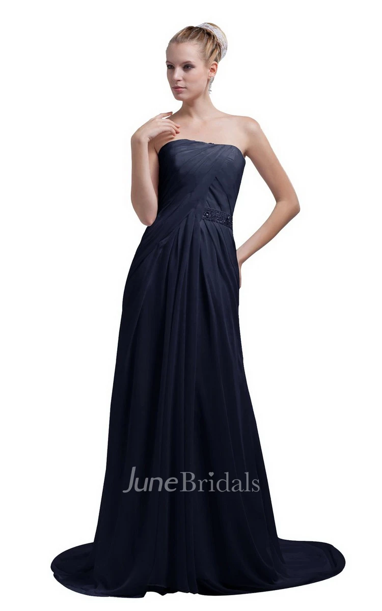 Train Strapless Chiffon A-line Gown With Beaded Band
