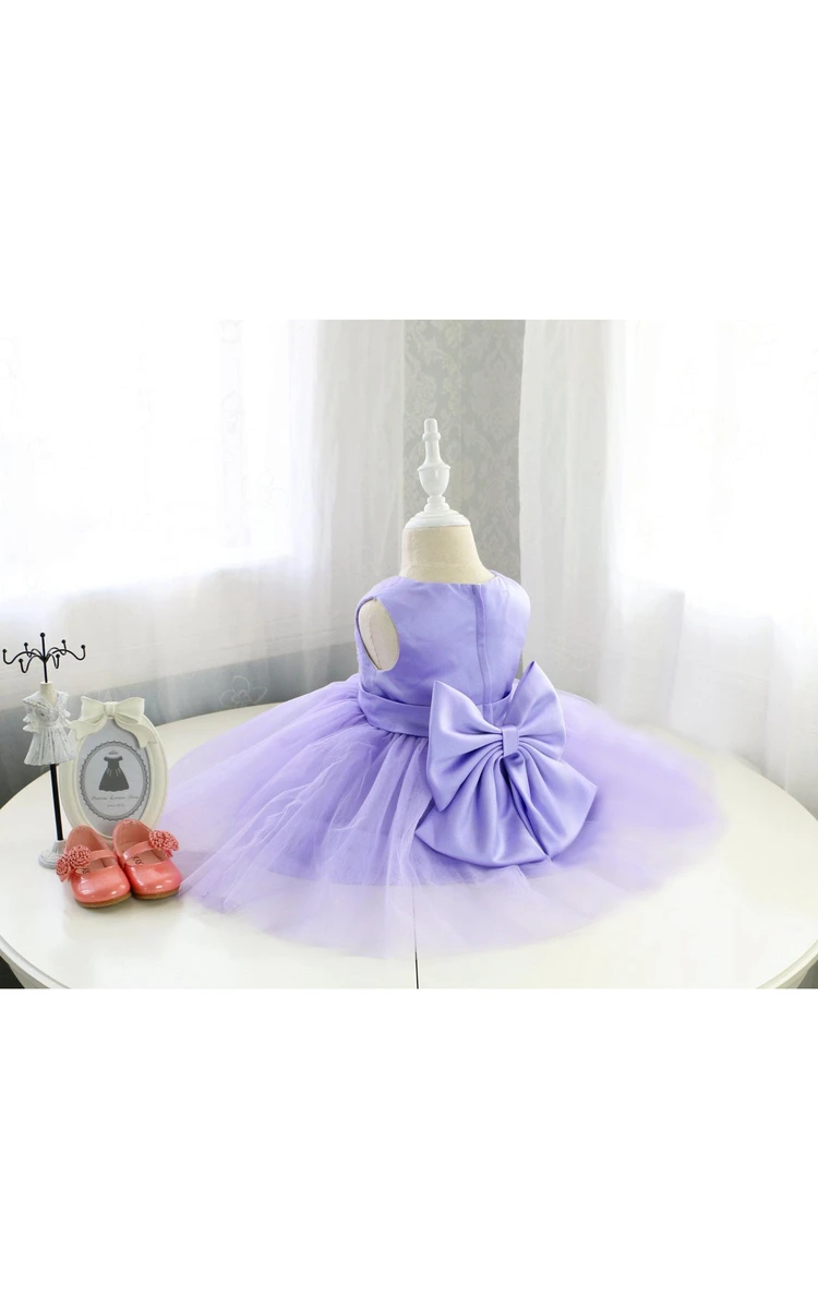 Sleeveless High Neck Ruched Organza Dress With Purple Sash