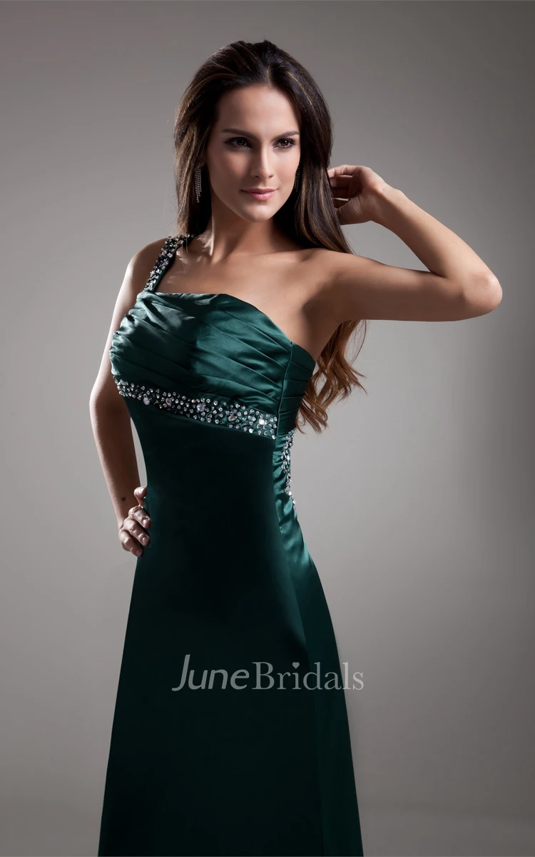 One-Shoulder Satin Mermaid Gown with Rhinestone and Keyhole Back