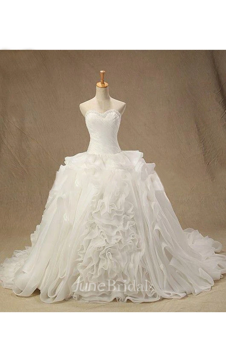 Sweetheart Neck Sleeveless Floor-Length Organza Wedding Dress With Ruffles
