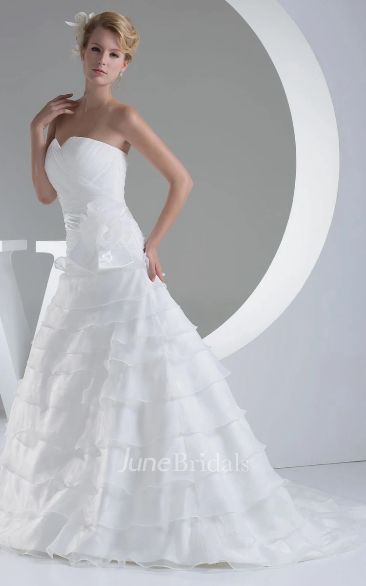 Strapless Notched A-Line Dress With Flower and Tiers