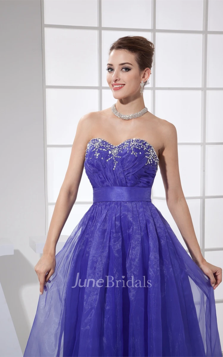 Sweetheart Criss-Cross A-Line Dress with Pleats and Beading