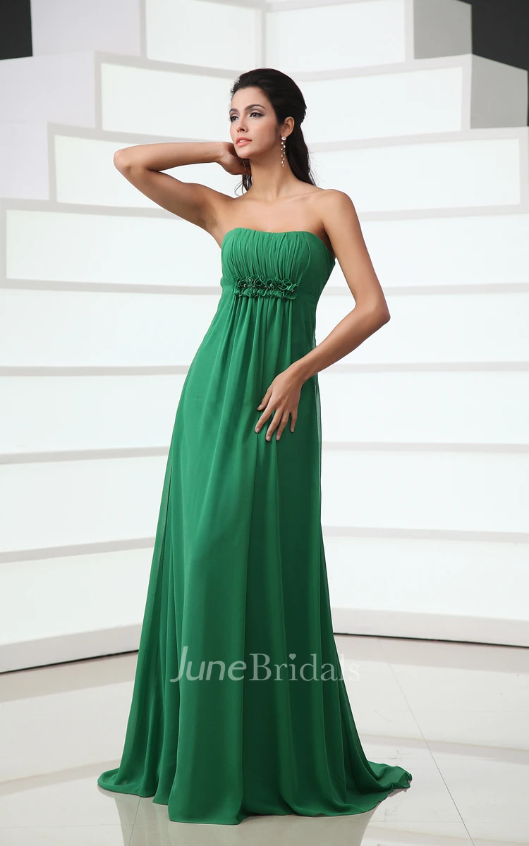 Sweetheart Sleeveless Maxi Pleated Dress With Floral Ruching