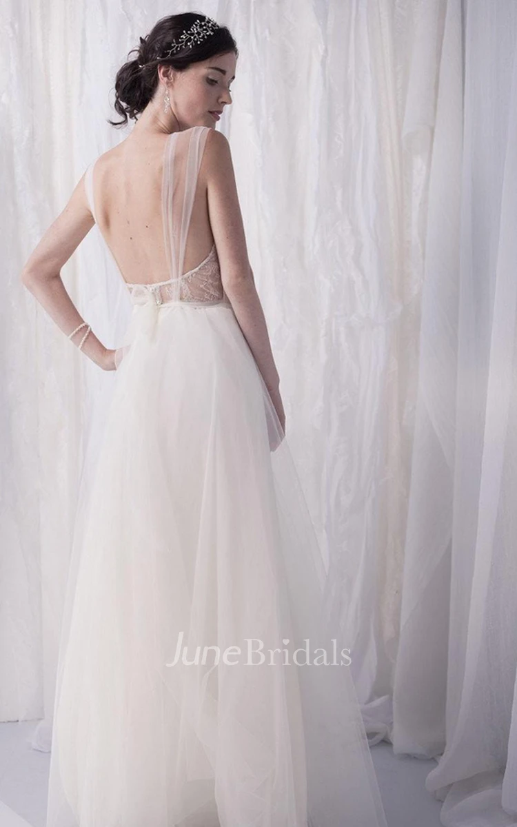 Straps Tulle Satin Lace Backless Lace-Up Corset Back Wedding Dress