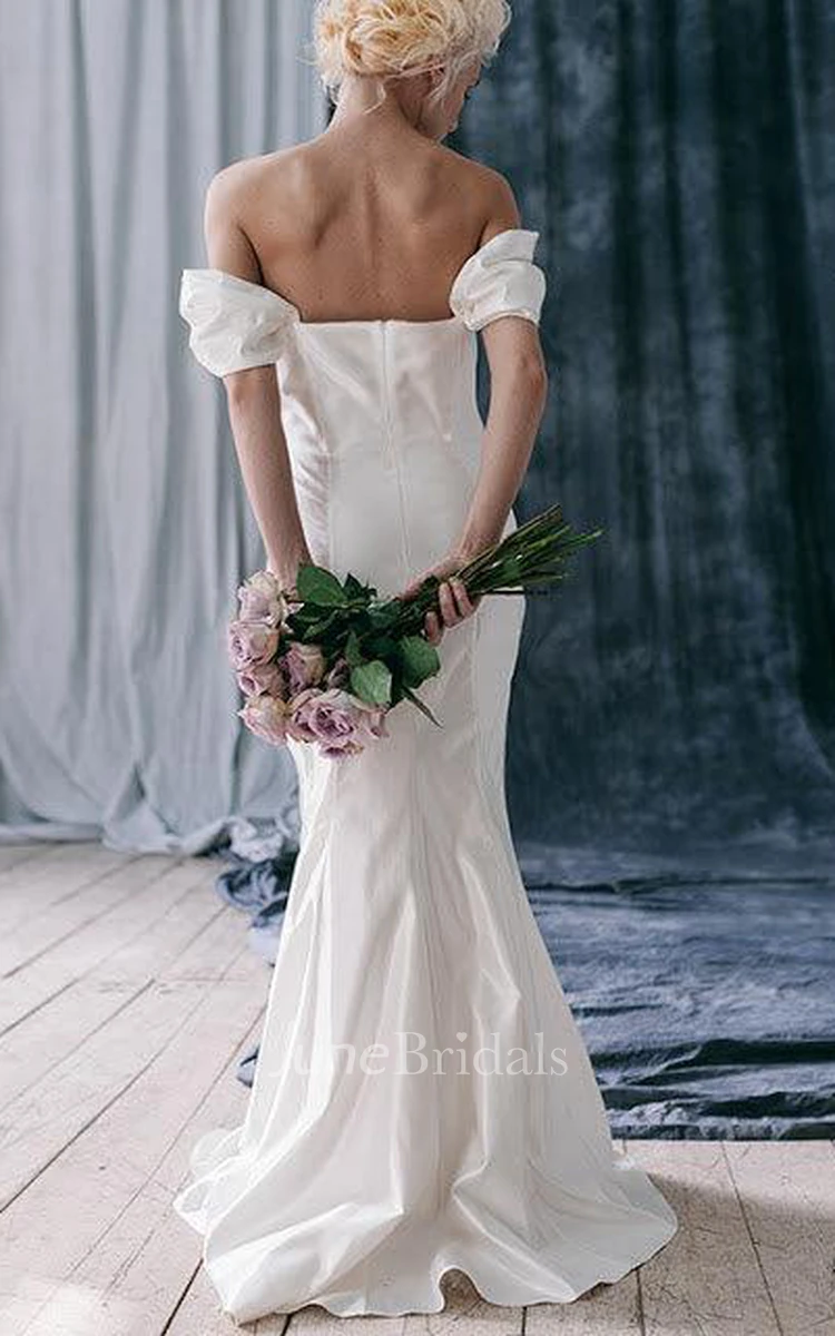 Off-Shoulder Fit and Flare Satin Wedding Dress With Ruffles