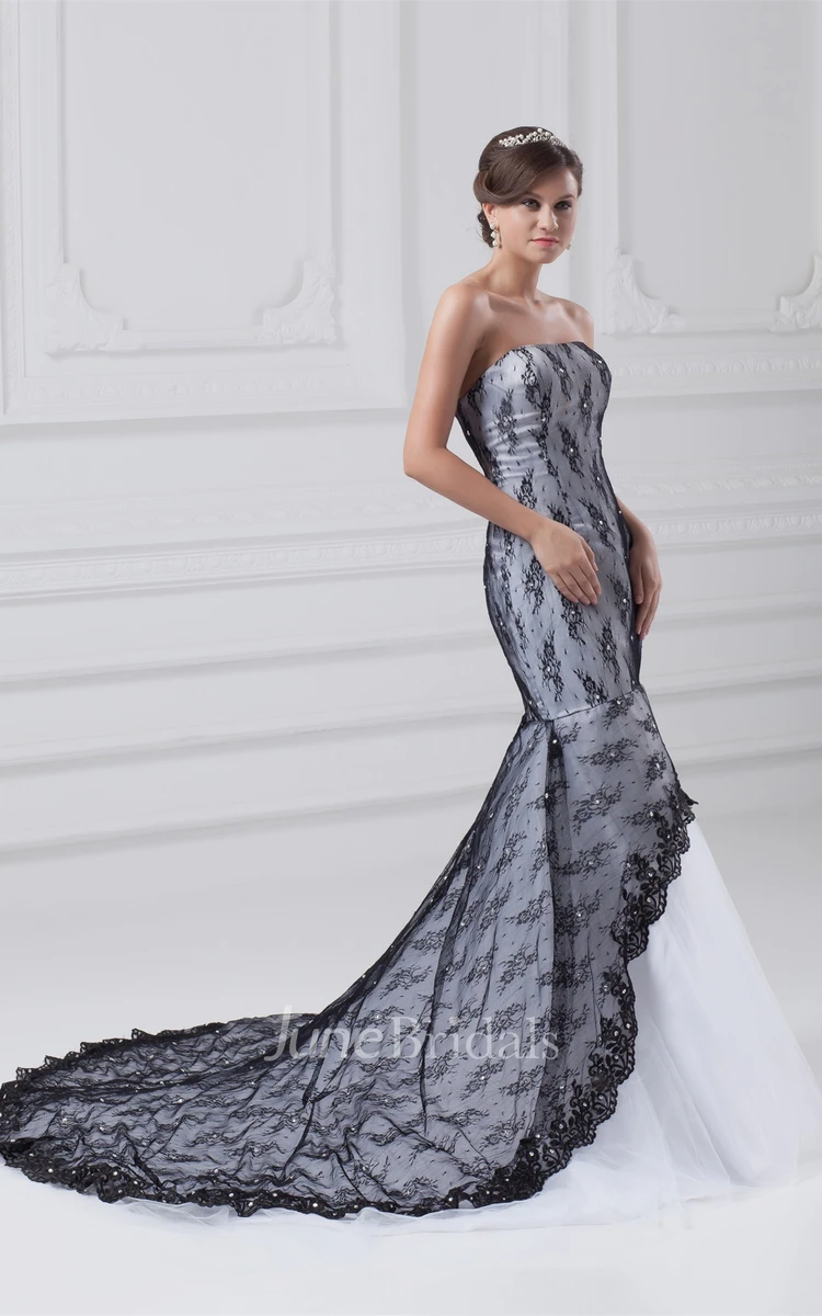 strapless a-line mermaid dress with beading and lace