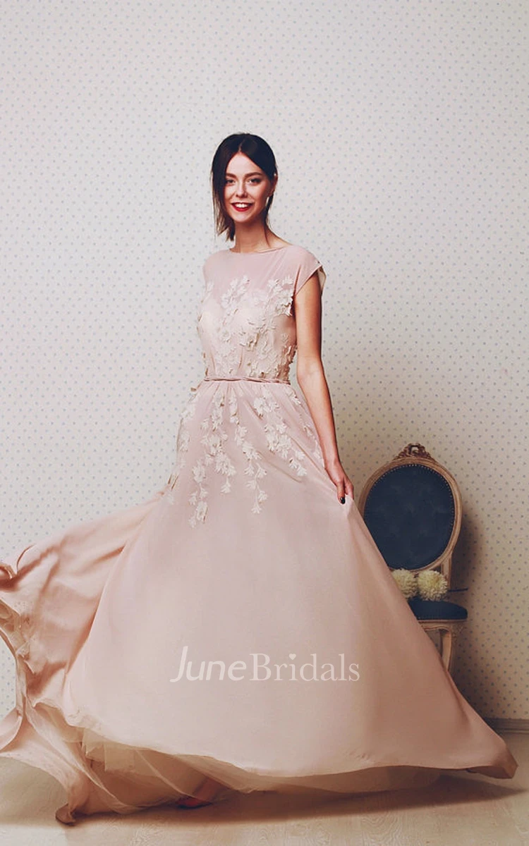 Ethereal A-Line Bateau Floor-Length Dress With Appliques