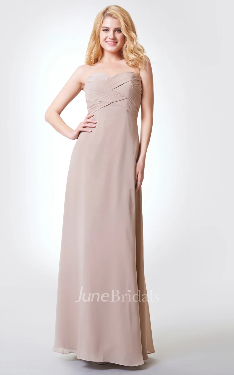 Sweetheart A-line Long Chiffon Dress With Bandage and Flower