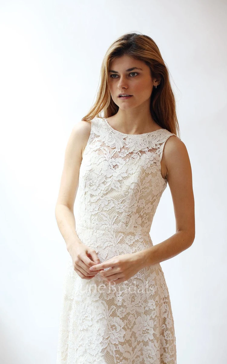 Jewel Neck Sleeveless A-Line Rose Lace Wedding Dress