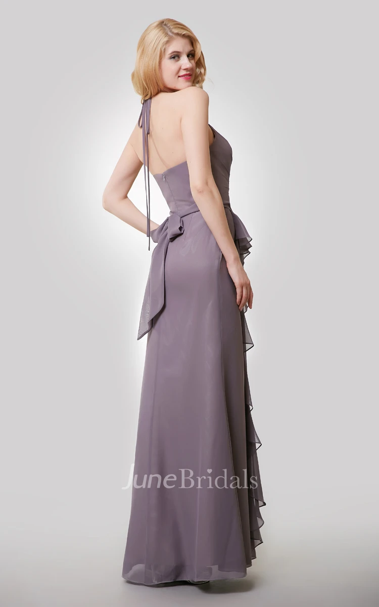 Sweetheart Long Chiffon Dress With Side Draping and Spaghetti Straps
