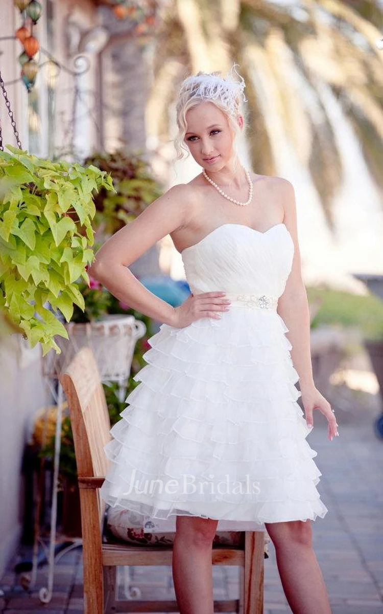 Sweetheart Organza Wedding Dress With Sash Crystal Detailing And Tiers