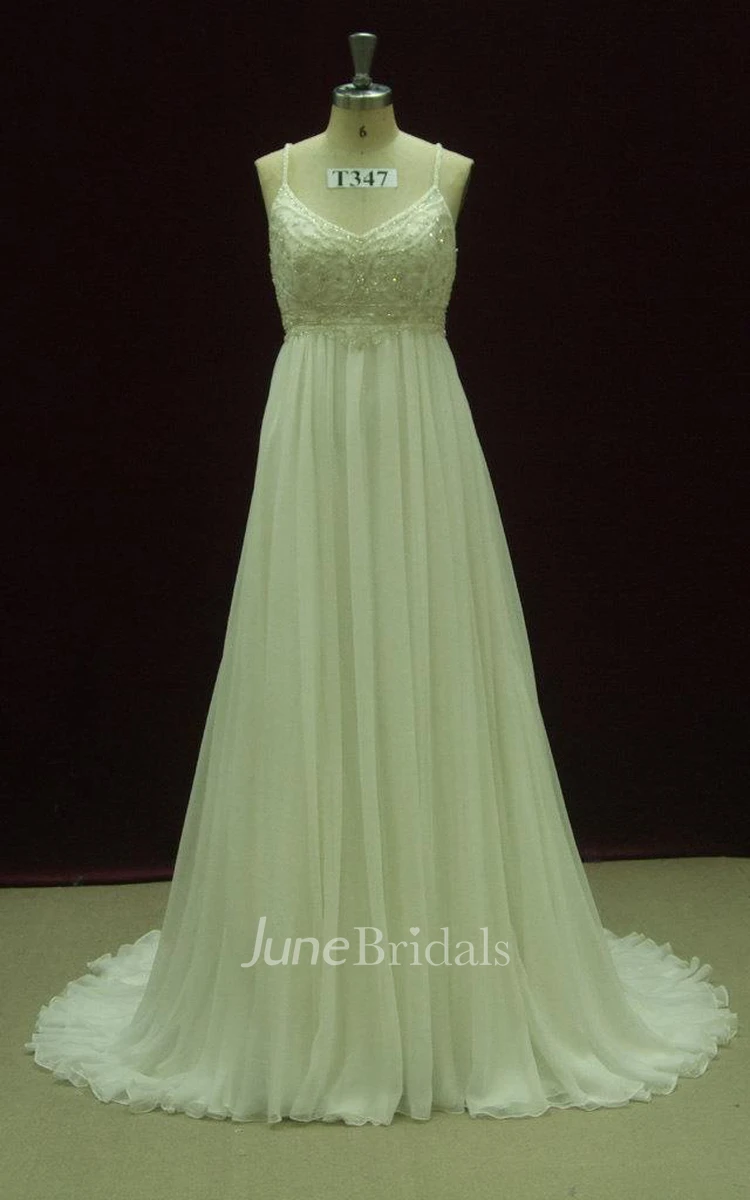 Empire Strapped Empire Chiffon Weddig Dress With Beading